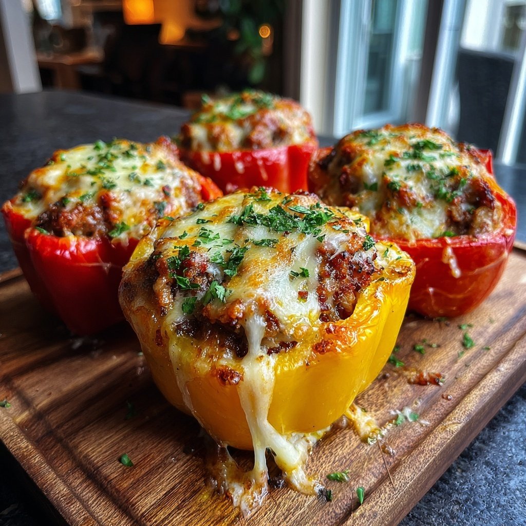 Ground Beef And Cheese Stuffed Peppers