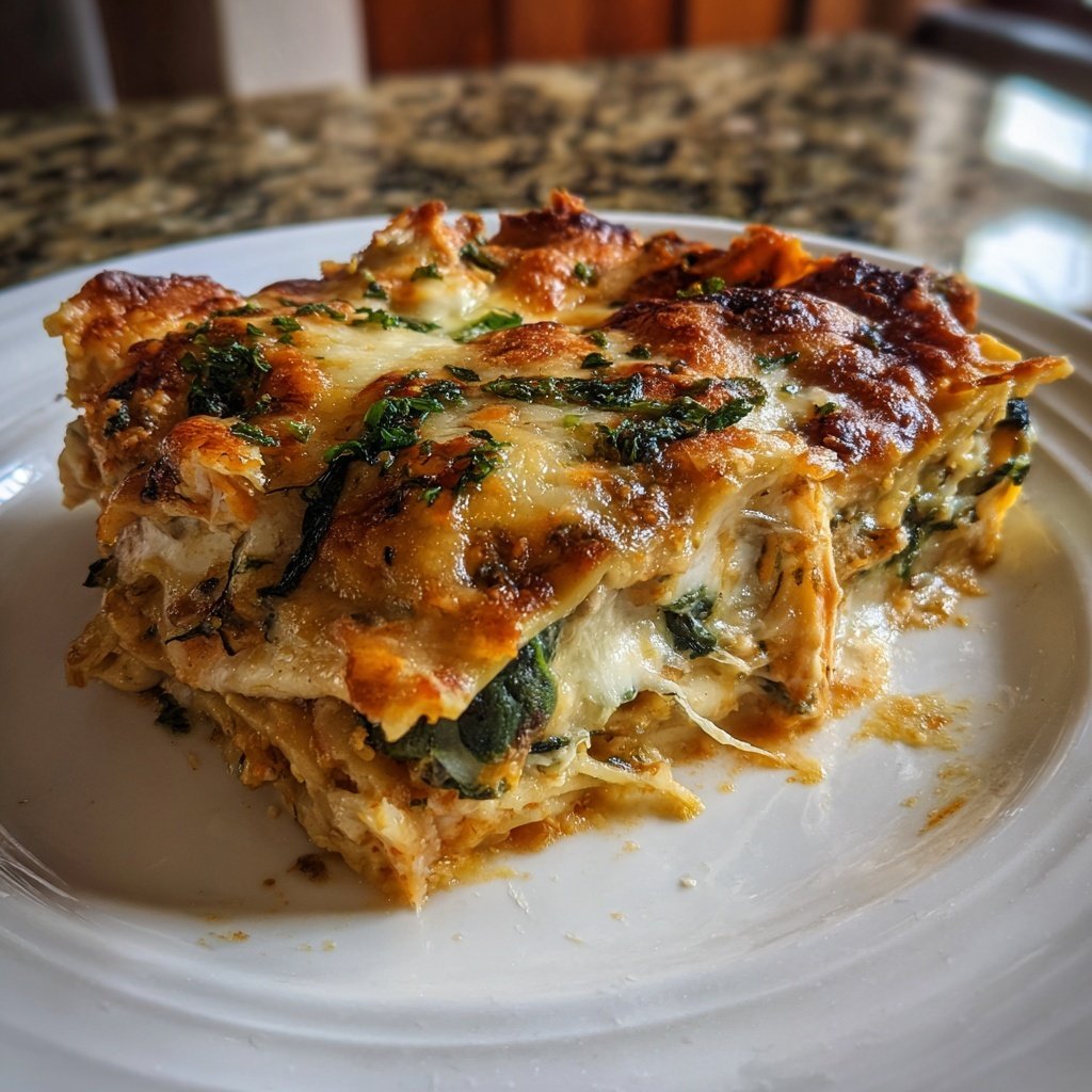 Shredded Chicken Spinach Lasagna